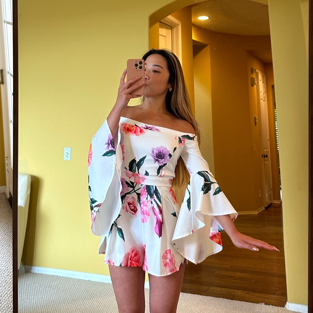 SHOWPO long sleeve off the shoulder white romper